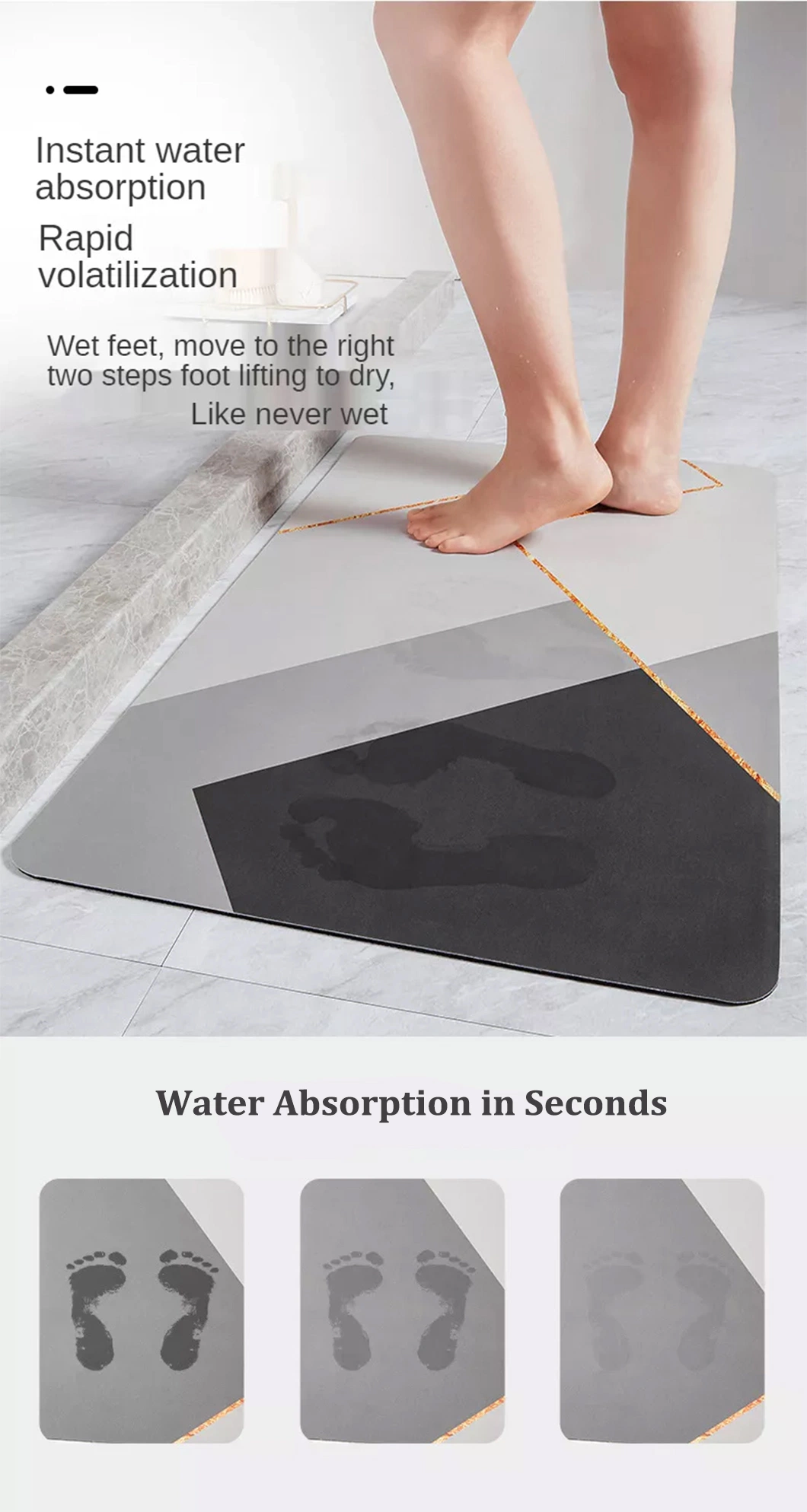 Innovative Quickly Drying Anti Slip Bathroom Area Rug Floor Mat Soft Diatomite Absorbent Shower Sink Bathtub Bath Mat